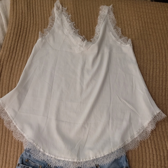 Distressed Blue Jean Shorts Lyaner White Satin Camisole - Picture 2 of 6